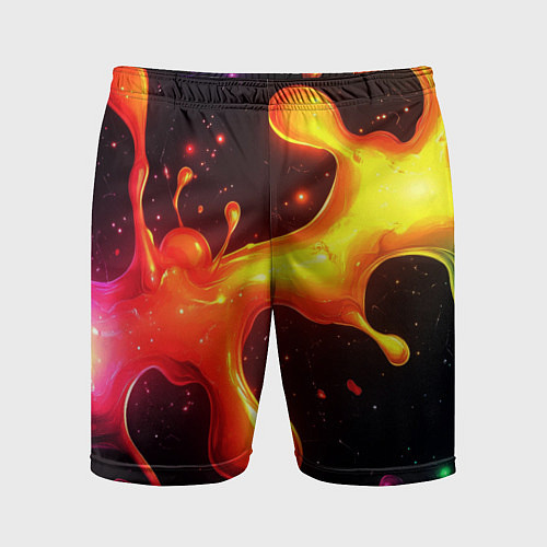Мужские спортивные шорты Радужные кляксы на черном фоне / 3D-принт – фото 1