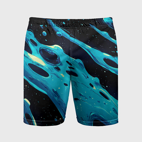 Мужские спортивные шорты Синие волны краски на черном / 3D-принт – фото 1