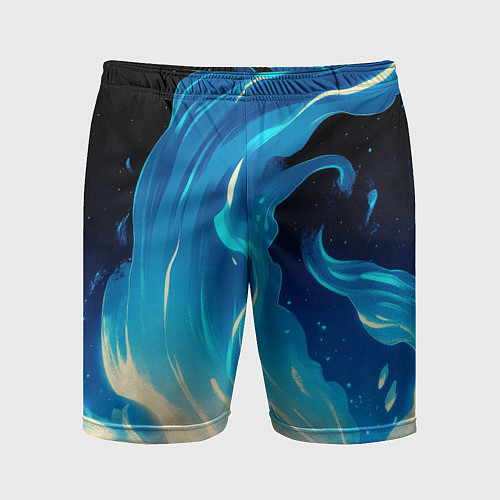 Мужские спортивные шорты Бело-синее пламя из абстрактных красок / 3D-принт – фото 1