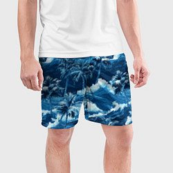Шорты спортивные мужские Пальмы и волны - голубые оттенки паттерн, цвет: 3D-принт — фото 2
