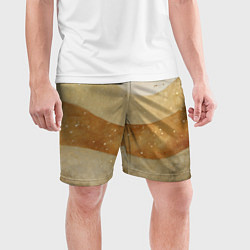 Шорты спортивные мужские Бежево-золотые полосы с блестками, цвет: 3D-принт — фото 2