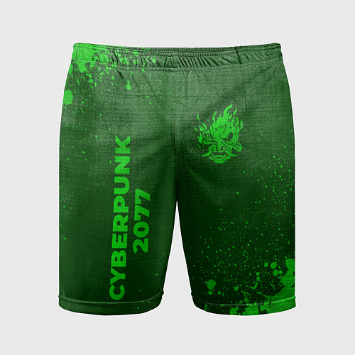Мужские спортивные шорты Cyberpunk 2077 - green gradient вертикально / 3D-принт – фото 1