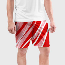 Шорты спортивные мужские Красно-белый абстракция с полосами, цвет: 3D-принт — фото 2