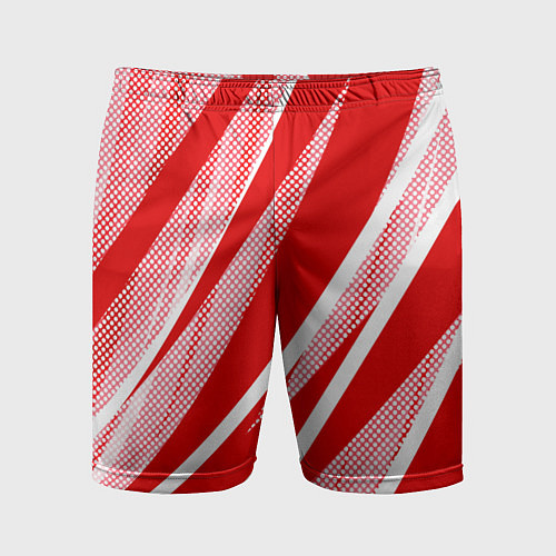 Мужские спортивные шорты Красно-белый абстракция с полосами / 3D-принт – фото 1
