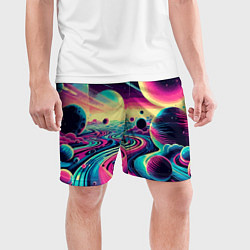 Шорты спортивные мужские Неоновый разноцветный космос, цвет: 3D-принт — фото 2