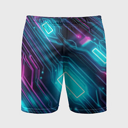 Шорты спортивные мужские Неоновый узор киберпанк микросхемы, цвет: 3D-принт