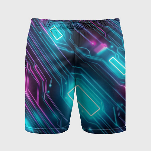 Мужские спортивные шорты Неоновый узор киберпанк микросхемы / 3D-принт – фото 1