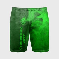 Мужские спортивные шорты Cyberpunk 2077 - green gradient по-вертикали