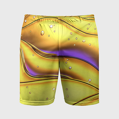 Мужские спортивные шорты Золотые волны с фиолетовым свечением / 3D-принт – фото 1