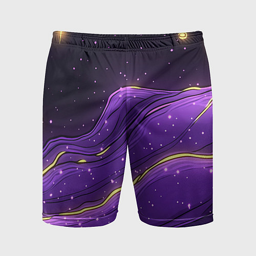 Мужские спортивные шорты Фиолетовая текстура с золотыми звездочками / 3D-принт – фото 1