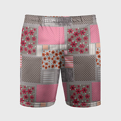 Шорты спортивные мужские Розово-серые разноцветные лоскуты, цвет: 3D-принт