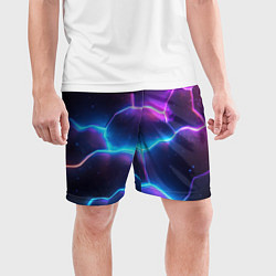 Шорты спортивные мужские Синие и фиолетовые молнии в разломе, цвет: 3D-принт — фото 2