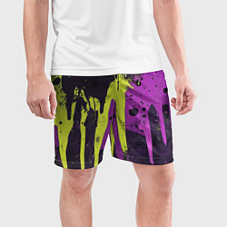 Шорты спортивные мужские Желтая и фиолетовая краска на черном, цвет: 3D-принт — фото 2
