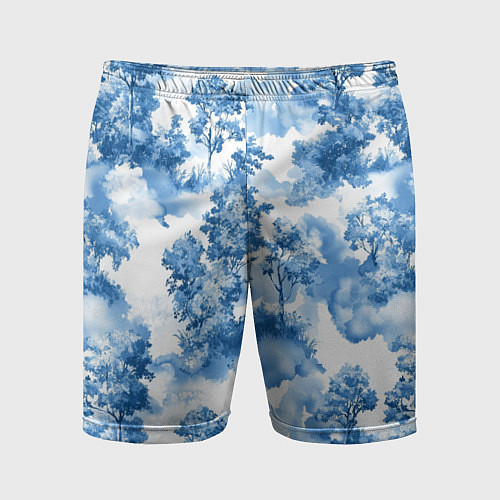 Мужские спортивные шорты Абстрактные деревья и облака- лесной паттерн аквар / 3D-принт – фото 1