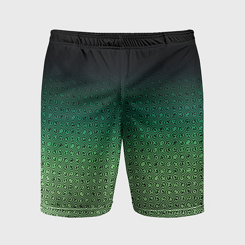 Мужские спортивные шорты Чёрно-зелёный градиент с узором / 3D-принт – фото 1