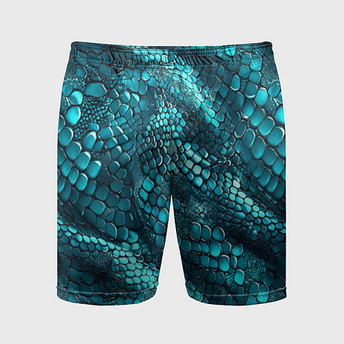 Мужские спортивные шорты Бирюзовая чешуя рептилии - абстрактный паттерн / 3D-принт – фото 1