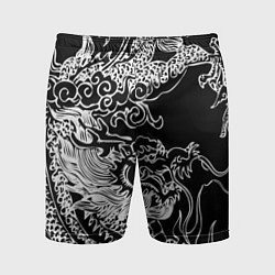 Шорты спортивные мужские Белый дракон на черном, цвет: 3D-принт
