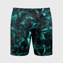 Мужские спортивные шорты Бирюзово-черная мраморная текстура - блики