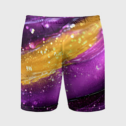 Мужские спортивные шорты Фиолетовая текстура с желтой полосой