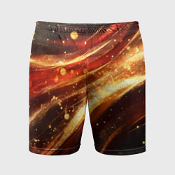 Шорты спортивные мужские Красно-золотая текстура на черном, цвет: 3D-принт