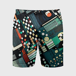 Мужские спортивные шорты Тёмно-синий абстракция полосы кружочки