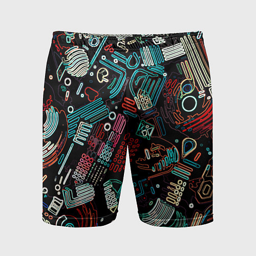 Мужские спортивные шорты Чёрный с абстрактными полосами / 3D-принт – фото 1