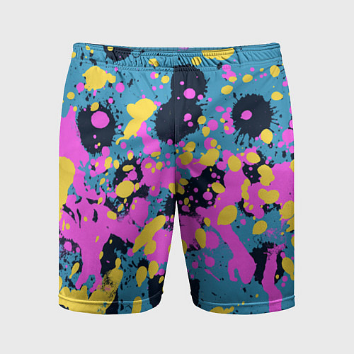 Мужские спортивные шорты Брызги краски розовой желтой и темно синей / 3D-принт – фото 1
