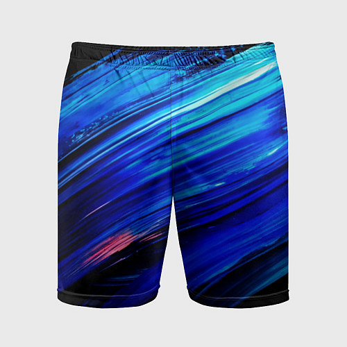 Мужские спортивные шорты Синии кисти краски на черном / 3D-принт – фото 1