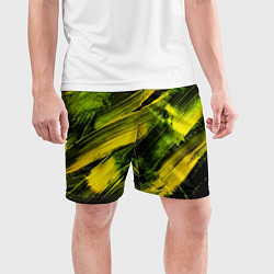 Шорты спортивные мужские Мазки краски цвета лайм, цвет: 3D-принт — фото 2