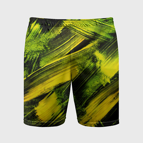 Мужские спортивные шорты Мазки краски цвета лайм / 3D-принт – фото 1