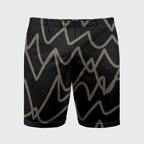 Мужские спортивные шорты Кривые рукописные линии чёрно-коричневый / 3D-принт – фото 1