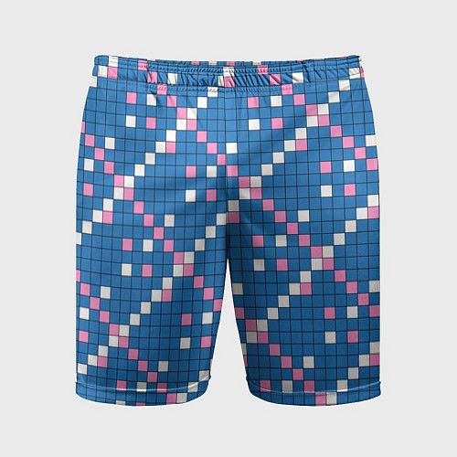 Мужские спортивные шорты Синяя розовая с белым плитка / 3D-принт – фото 1