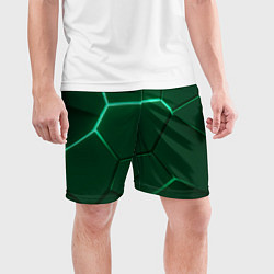 Шорты спортивные мужские Зеленые плиты с неоном, цвет: 3D-принт — фото 2
