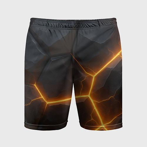 Мужские спортивные шорты Черные плиты с оранжевой молнией / 3D-принт – фото 1
