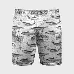 Мужские спортивные шорты Корюшка и рыбалка в Питере паттерн