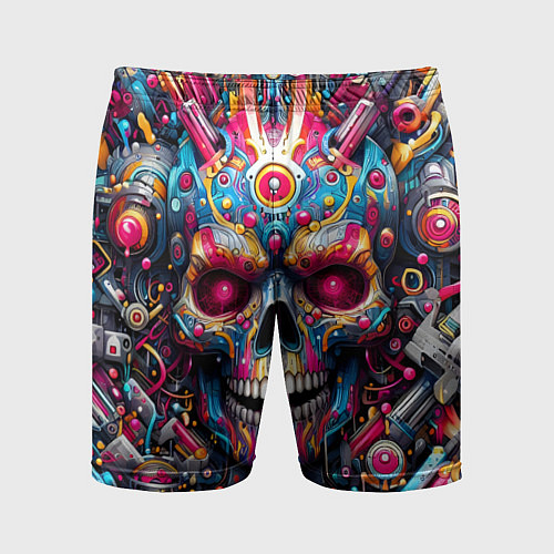 Мужские спортивные шорты Art cyber skull - ai art fantasy / 3D-принт – фото 1