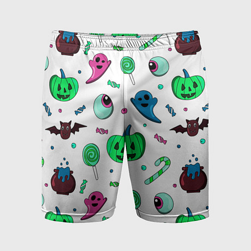 Мужские спортивные шорты Halloween light green pumpkin - паттерн / 3D-принт – фото 1