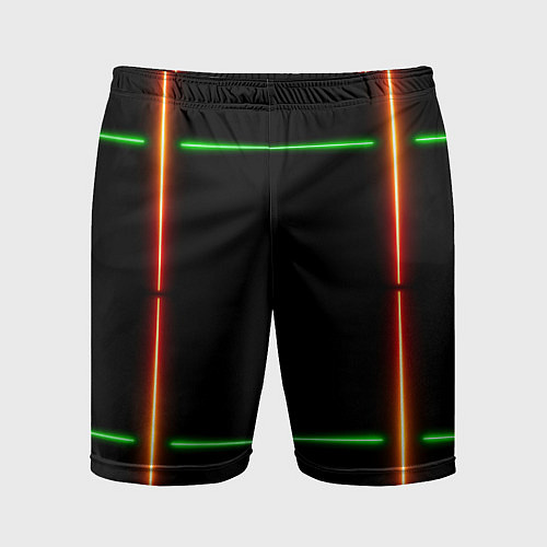Мужские спортивные шорты Color black green orange lines / 3D-принт – фото 1