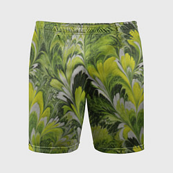 Шорты спортивные мужские Мраморный абстрактный паттерн - зеленые и желтые о, цвет: 3D-принт