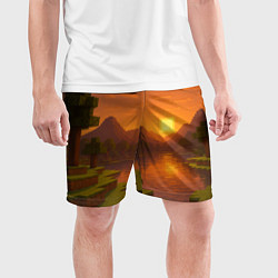 Шорты спортивные мужские Закат - Minecraft, цвет: 3D-принт — фото 2
