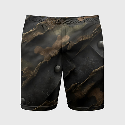 Мужские спортивные шорты Камуфляжная ткань на металле / 3D-принт – фото 1