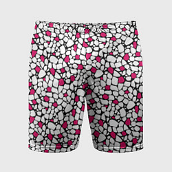 Мужские спортивные шорты Мелкий красно белый мозаичный узор на черном