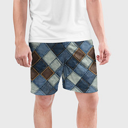 Шорты спортивные мужские Джинсовый пэчворк ромбовый узор, цвет: 3D-принт — фото 2