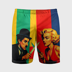 Шорты спортивные мужские Чарли Чаплин против Мэрилин Монро поп-арт, цвет: 3D-принт