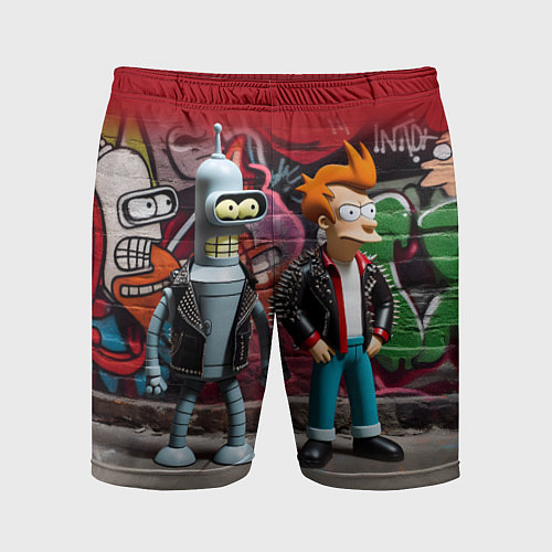 Мужские спортивные шорты Bender bending robot and Fry - ai art graffiti / 3D-принт – фото 1