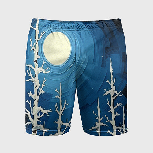 Мужские спортивные шорты Полнолуние и берёзы акрилом / 3D-принт – фото 1