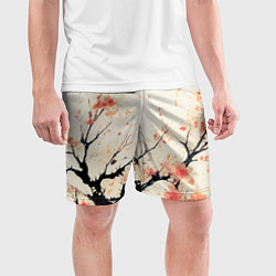 Шорты спортивные мужские Чёрное дерево с цветами абстракция, цвет: 3D-принт — фото 2
