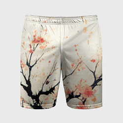 Шорты спортивные мужские Чёрное дерево с цветами абстракция, цвет: 3D-принт