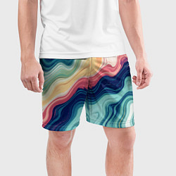 Шорты спортивные мужские Абстрактные волнистые линии синий, цвет: 3D-принт — фото 2