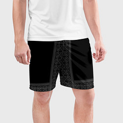 Шорты спортивные мужские Серебряный узор на черном - вышиванка рубаха, цвет: 3D-принт — фото 2